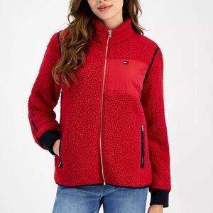 Tommy Hilfiger Sherpa Fleece Jacket Full Zip Red NWT